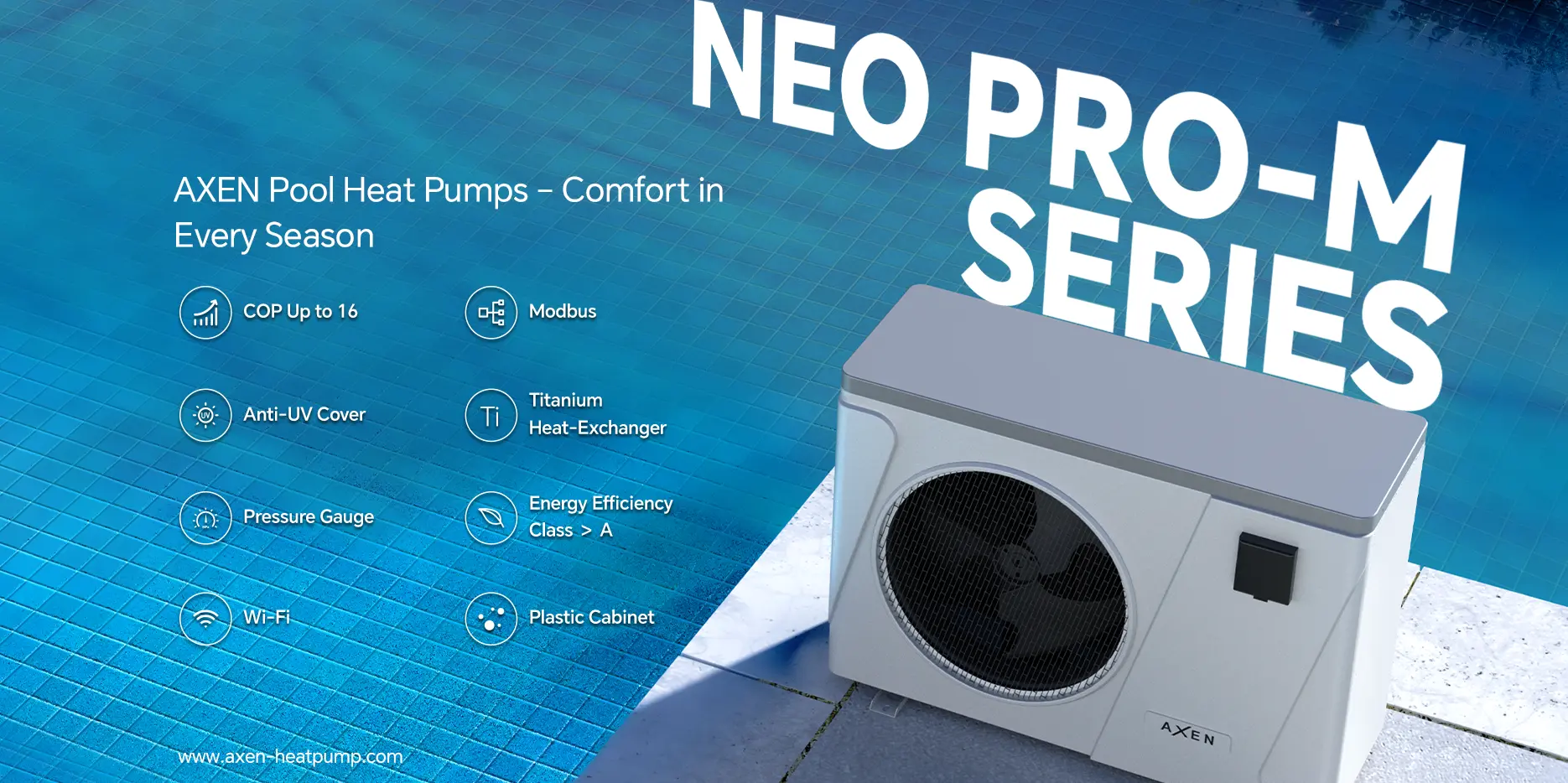 AXEN Highlights High-Efficiency, Low-Noise Pool Heat Pumps with COP up to 16